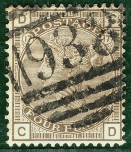 GB QV Stamp SG.160 4d Grey-Brown Plate 17 (1880) Numeral Used Cat £80 PRED112