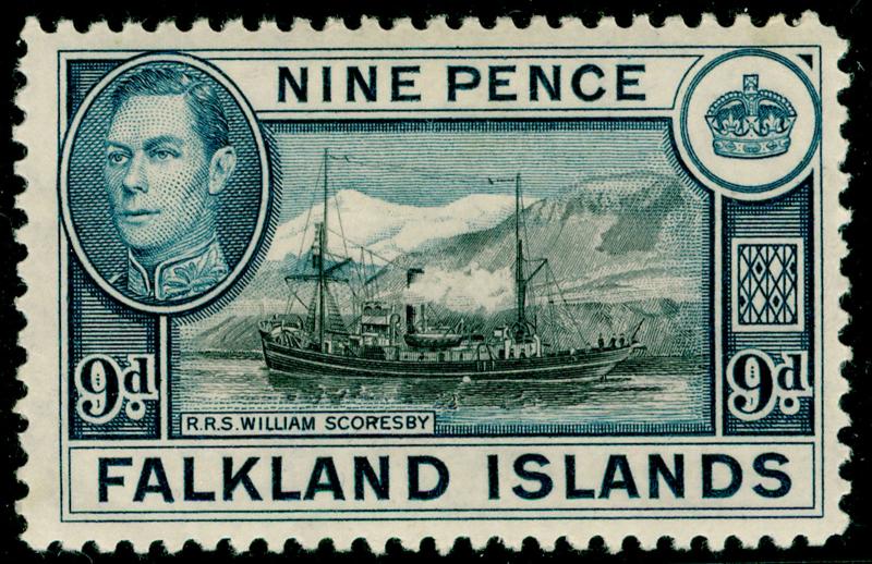 FALKLAND ISLANDS SG157, 9d black & grey-blue, LH MINT. Cat £28.