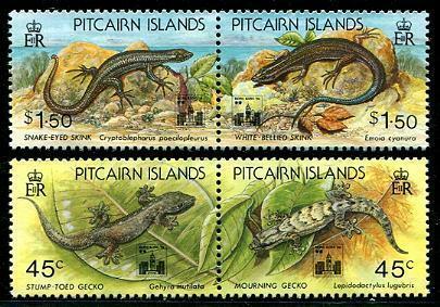 HERRICKSTAMP PITCAIRN ISLANDS Sc.# 395-98 Lizards Ovpt. Hong Kong