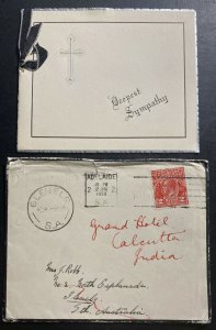 1938 Adelaide Australia Mourning Cover To Calcutta India With Card 