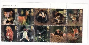 GB VF-MNH BLOCK OF 10 WOODLAND ANIMALS PO FRESH FROM KIMSS30 STAMPS