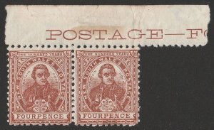 NEW SOUTH WALES 1888 Captain Cook 4d pair with part inscription wmk crown NSW.