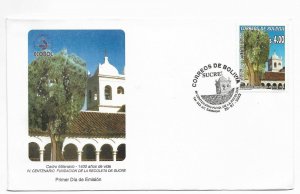 BOLIVIA YEAR 2002 MILENARY CEDRO, TREE, 400TH ANNIV OF SUCRE MONASTERY FDC