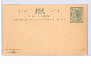 SIERRA LEONE Unused QV Postal Stationery Intact Reply Card Halfpenny YR109