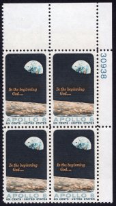 Scott #1371 Apollo 8 In the Beginning God... Plate Block of 4 Stamps MNH P#30938