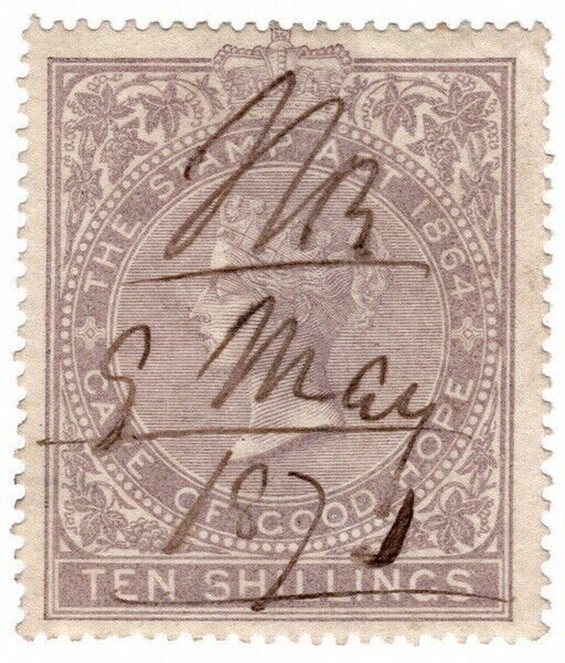 (I.B) Cape of Good Hope Revenue : Stamp Duty 10/- (1865)