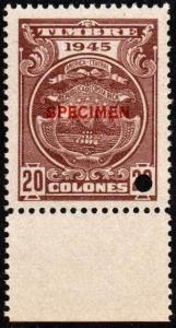 Costa Rica Revenue Stamp 1945 Mena #SR858 SPECIMEN 20 colon. MINT