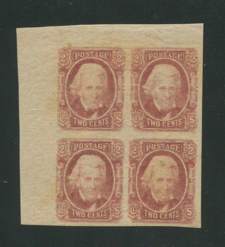 1863 Confederate States of America Stamp #8 Mint Hinged Original Gum Block of 4