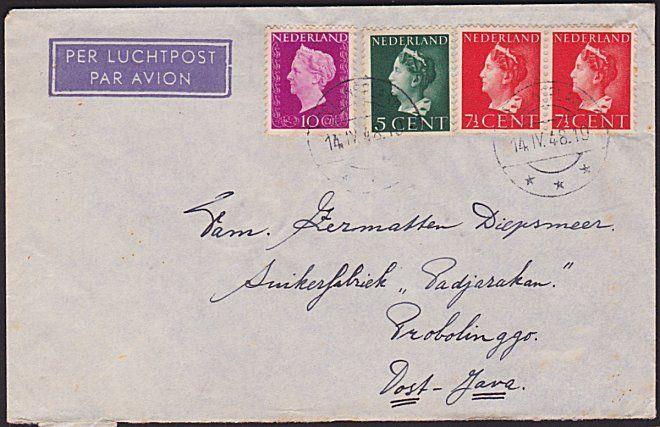 NETHERLANDS 1948 commercial airmail cover to Java - nice franking...........6879