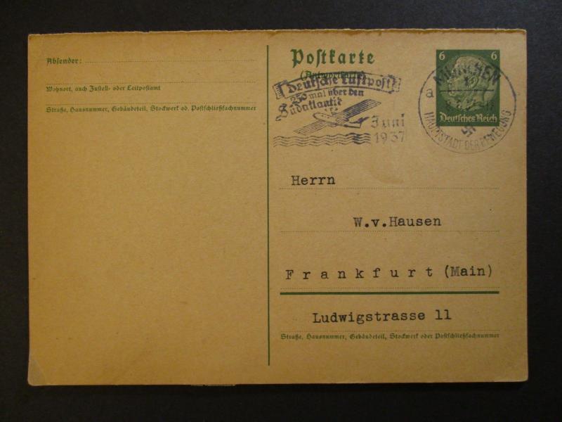 1937 Konigsberg to Frankfurt Germany Lot of 6 Airmail Cancel Postcard Covers