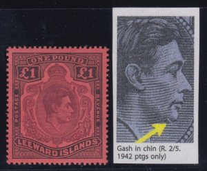 Leeward Islands, SG 114af, MLH (trace of Brownish) Gash in Chin variety