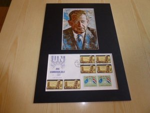 Dag Hammarskjold UN Art Postcard and 1962 USA FDC mount matte size A4