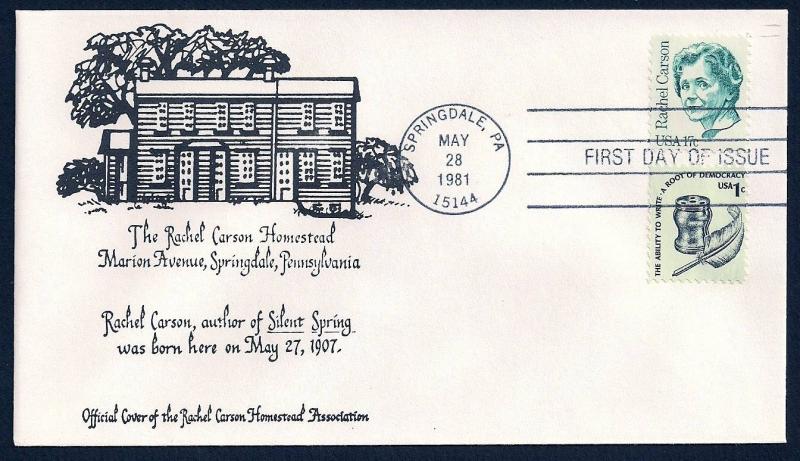 UNITED STATES FDC 17¢ Rachel Carson Home COMBO 1981 cacheted