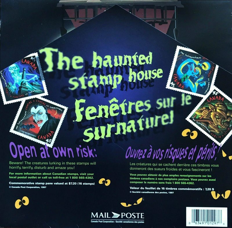 CANADA - 1997 THE HAUNTED HOUSE STAMP - FOLDER ( 1M/S MNH)