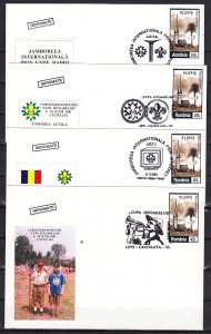 Romania, 2001 issue. 4 Scouting, OCT-NOV 2001 Cancels on 4 Post Cards.