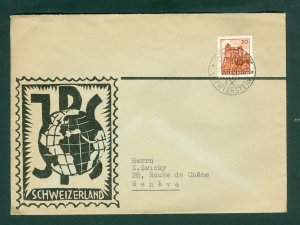 Liechtenstein. 1944 Cover Cachet. JBS Globe Switzerland. Sc# 197. Adr: Schweiz