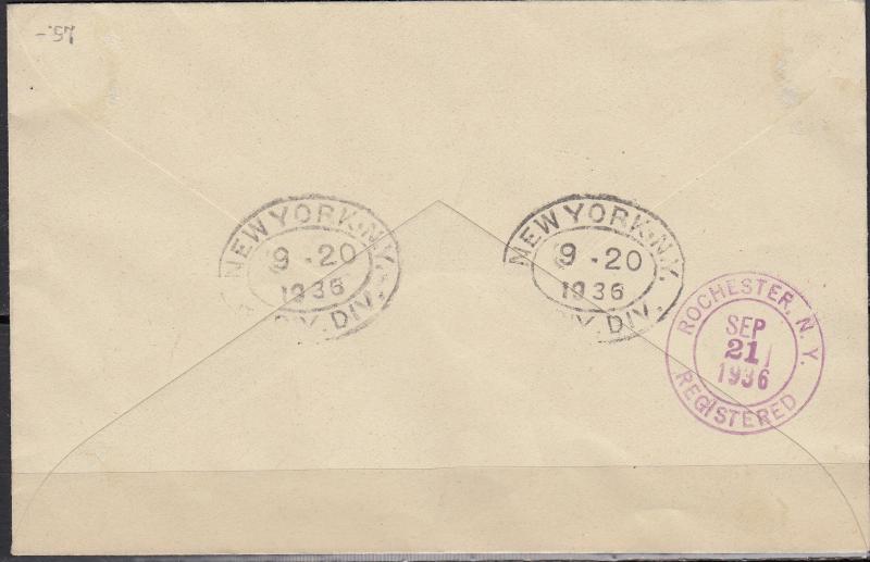 Germany - 17.9.1936 100pf Eagle on Zeppelin cover to New York (1479)