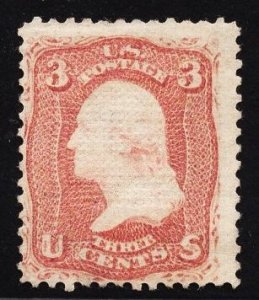 US Stamp #88 3c Rose Washington E Grill MINT NO GUM SCV $350