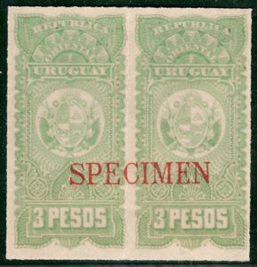 URUGUAY Revenue Stamps *3 PESOS* High Value *SPECIMEN* PAIR Mint MNH GR2WHITE11