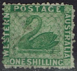 WESTERN AUSTRALIA 1864 SWAN 1/- WMK CROWN CC PERF 12½ USED