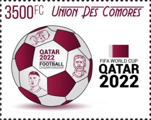 Stamps.  Soccer World Cup in Qatar 2022 Comores , 2022 year ,1 stamp perforated