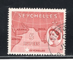 Seychelles, Scott #189    VF, Used, 5r copper red, CV $10.00 ..... 5630107