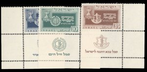 Israel #28-30 Cat$575, 1949 New Year, set of three with tabs, never hinged