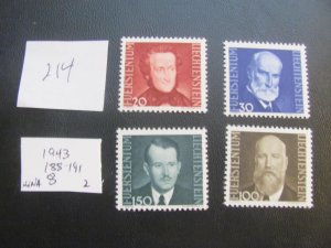 LIECHTENSTEIN 1943 MNH  SC 188-191 SET  XF  $8 (214) NEW COLL.