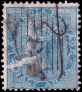 INDIA 11 1855 1/2a blue Unwmak White Paper used