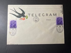 1938 Hungary Telegram Cover Komarom Visszatert Swallow Bird Flower