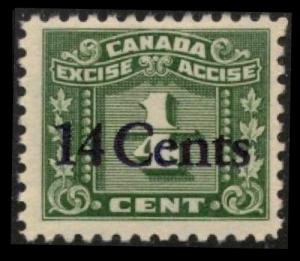 CANADA REVENUE 1934 #FX114 14c /¼c GREEN MNG RARE FRACTIONAL EXCISE TAX CV $15.