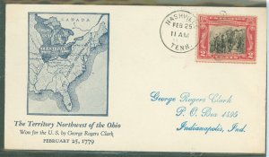 US 651 1929 2c George Rogers Clark/Battle of Vincennes on an addressed FDC with a Flyd Shockley cachet and an unofficial Memphis