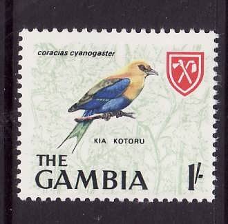 Gambia-Sc#222-unused NH 1sh blue-bellied roller-Birds-id3-1966-