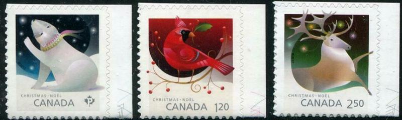 HERRICKSTAMP NEW ISSUES CANADA Sc.# 3047-49 Christmas 2017 Animals Self-Adhesive