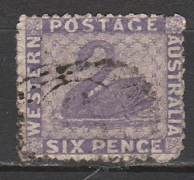 WESTERN AUSTRALIA 1863 SWAN 6D PERF 13 NO WMK USED 