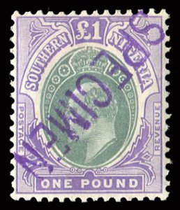 Southern Nigeria #20S, 1903 £1 purple and gray green, handstamped Specimen i...