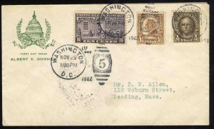 United States First Day Covers #E15-1, 1927 10c Motorcycle, Gorham corner car...