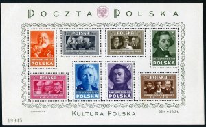 Poland 412a sheet,MNH.Mi Bl.10. Writers,Artists,Scientists,1947.Chopin,Prus,