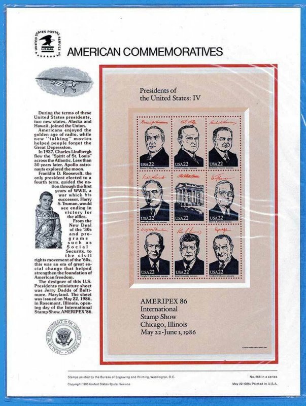 USPS COMMEMORATIVE PANEL #263-266 US PRESIDENTS #2216-19