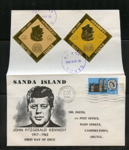 GREAT BRITAIN  LOCAL SANDA ISLAND  J. F. KENNEDY GOLD FOIL SET  II OF TWO FDCS