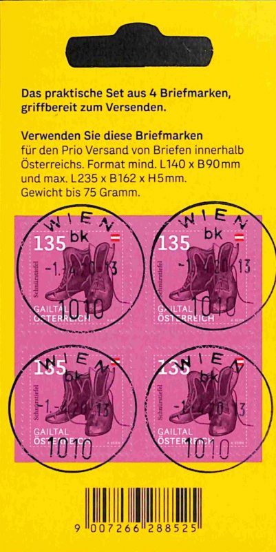 Austria Mi3522 luxury canceled self-adhesive booklet Folk art shoes