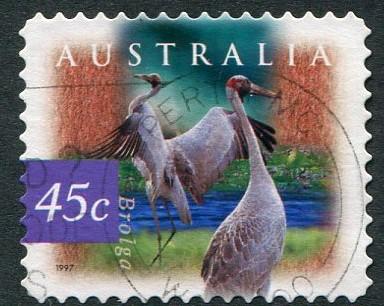 NATURE OF AUSTRALIA: WETLAND BIRDS 1997 - 45c BROLGA USED SELF-ADHESIVE