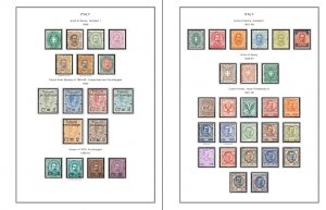 COLOR PRINTED ITALY [KINGDOM] 1862-1944 STAMP ALBUM PAGES (32 illustrated pages)