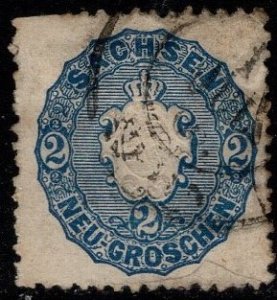 1863 Germany Sachsen Scott #- 18 2 New Grosch Coat of Arms Blue Used