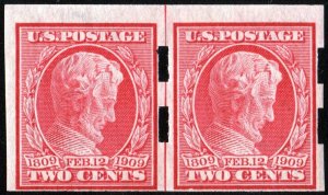 SC#368 2¢ Lincoln Centenary Issue Imperforate Line Pair; Shermack T3 (1909) MNH