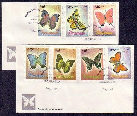 Nicaragua, Scott cat. 1567-1573. Butterflies issue on a First day cover.