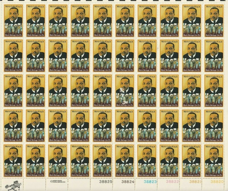 Martin Luther King Jr Black Heritage Sheet of Fifty 15 Cent Stamps Scott 1771