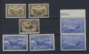 7x Canada Mint Airmail stamps #C1-C3-C4 CE1-CE2 Pair of CE4 Guide Value= $80.00