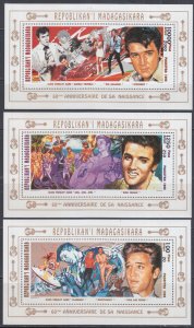 MALAGASY REPUBLIC Sc #1290,2,4.1 MNH SETS of 3 SOUVENIR SHEETS - ELVIS PRESLEY