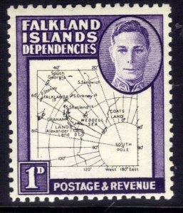 Falkland Islands Depd 1946 - 49 KGV1 1d Violet & Black Map Umm SG G10 ( G349 )